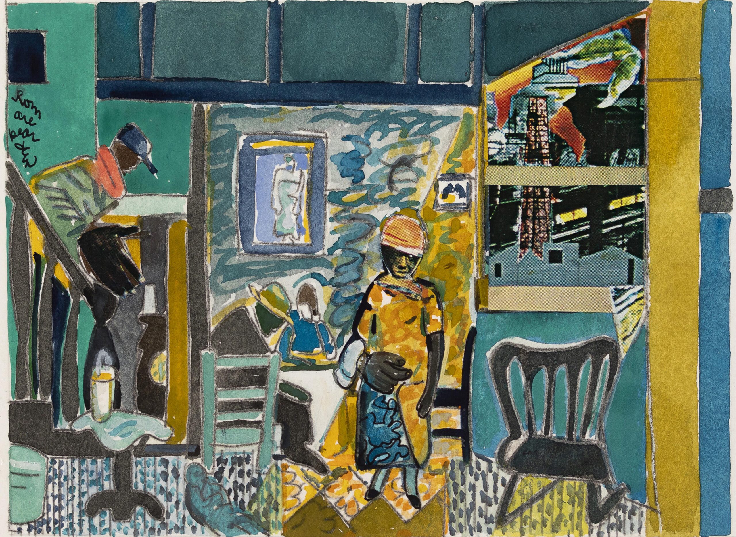 Two Figures In An Interior With Chair.