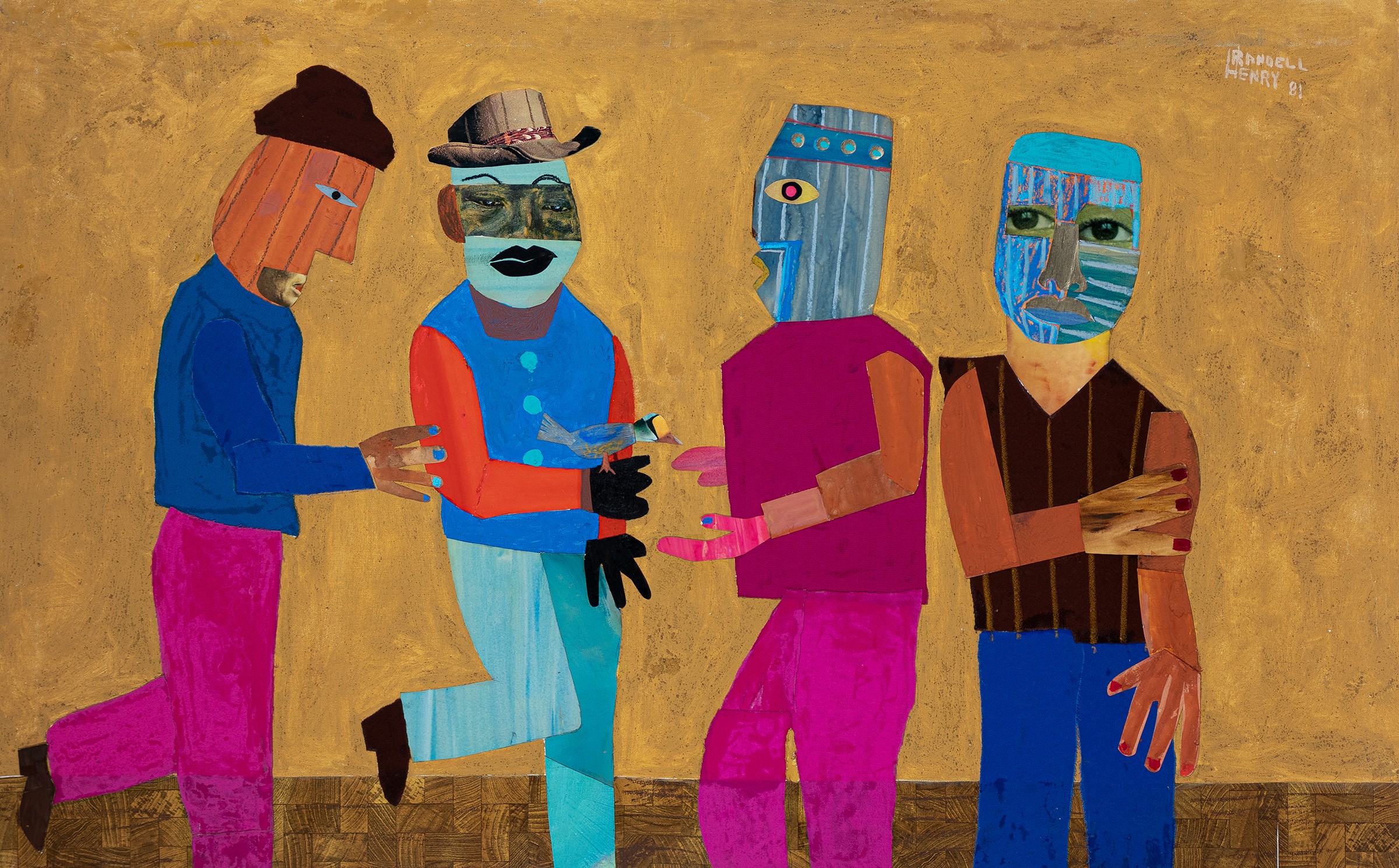Randell Henry Oil And Collage Painting With Figures